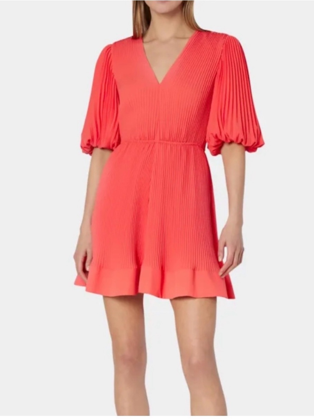 NWT Milly Elle Pleated V-Neck Size 4 Dress in Coral